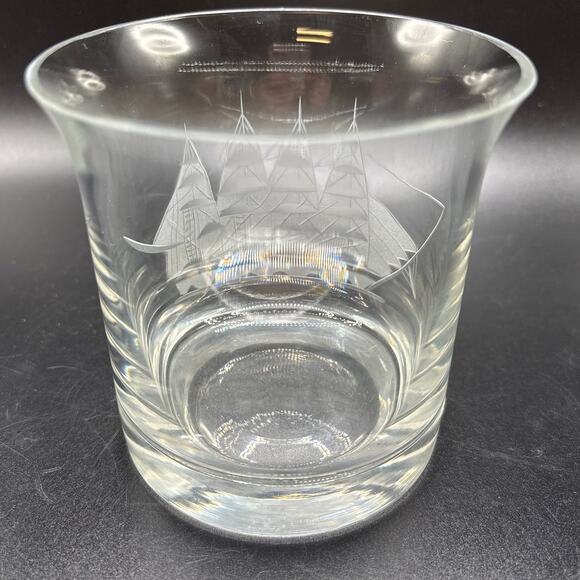 Toscany Glass Nautical Schooner Clipper Ship Etched Old Fashioned Glass Barware - Picture 4 of 7